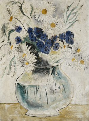 Daisies and Cornflowers in a Glass Bowl, 1927 (oil on canvas)