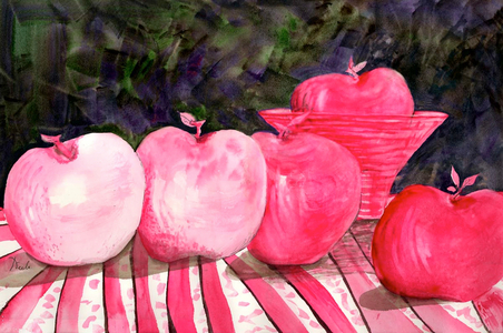 cranberry glass and pink apples