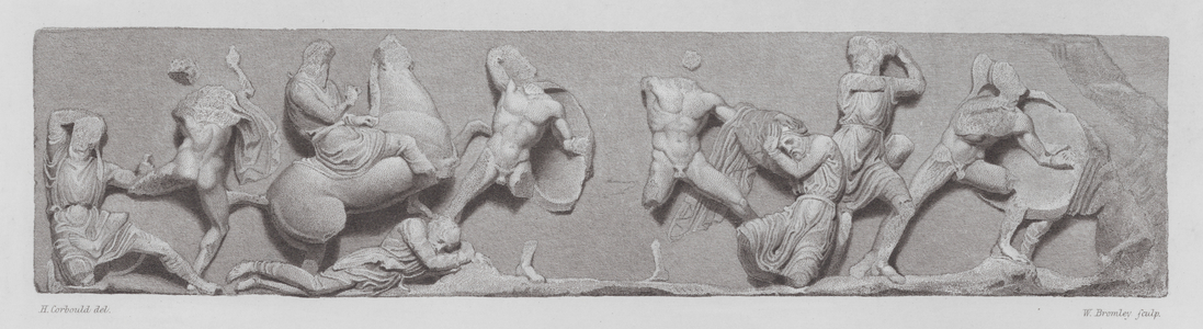 Battle between Greeks and Persians, ancient Greek marble frieze from the Temple of Athena Nike, Athens (engraving)