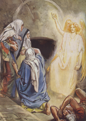 Jesus' empty tomb and the angel.