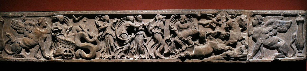 Sarcophagus panel depicting Hades abducting Persephone. Third quarter of the 2nd century AD, Roman (marble)
