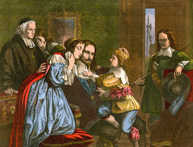 King Charles I taking leave of his children (coloured engraving)