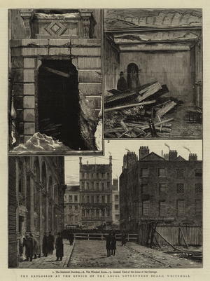 The Explosion at the Office of the Local Government Board, Whitehall (engraving)