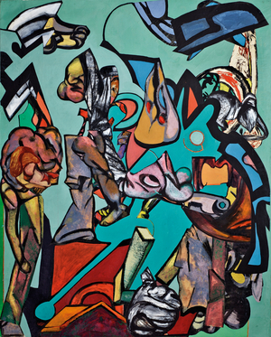 Domestic Scene with Green Dog, 1978 (Collage, Gouache and acrylic on paper)