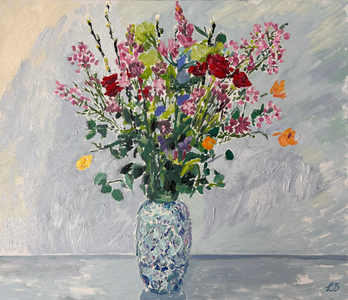 Mixed Flowers On Blue, 2024 (oil on canvas)