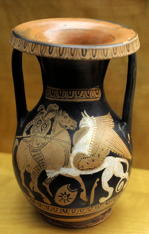 Greek art. Red-figured pelika: Amazon and griffin. Clay. Attica, ca. 340 BC, Kerch style. The Group G.