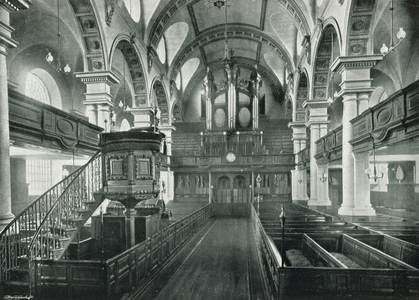 St Bride's Church, the Nave, with Pulpit, Organ, etc (b/w photo)