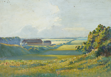 Old July Course, Newmarket, 1937 (oil on card)