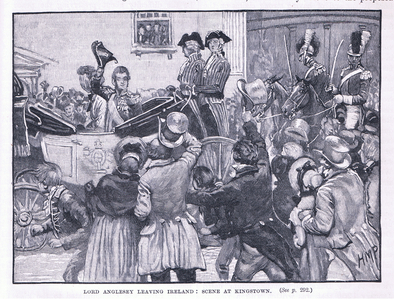 Lord Anglesey leaving Ireland: Scene at Kingston (litho)