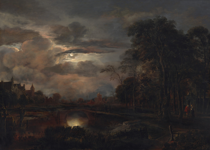 Moonlit Landscape with Bridge, probably 1648-1650 (oil on panel)