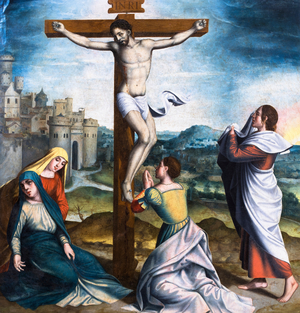 The Crucifixion with the three Marys and Saint John, 16th century (oil on canvas)