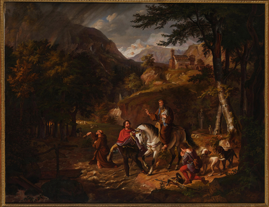 The Habsburg legend: Count Rudolf helps a priest over a torrent, 1830 (oil on canvas)