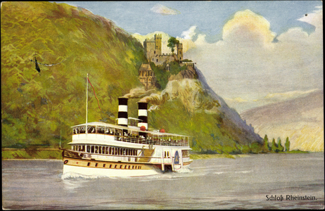 Artist Techtingshausen, Rheinstein Castle, steamer