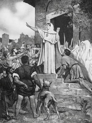 St Genevieve reassuring the Parisians during the Approach of Attila (litho)