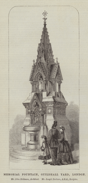 Memorial Fountain, Guildhall Yard, London, Mr John Robinson, Architect, Mr Joseph Durham, ARA, Sculptor (engraving)