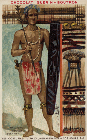 Madagascan warrior, 19th Century (chromolitho)