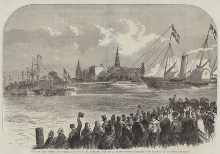 Visit of the Prince and Princess of Wales to Denmark, the Royal Yacht Osborne entering the Harbour at Elsinore (engraving)