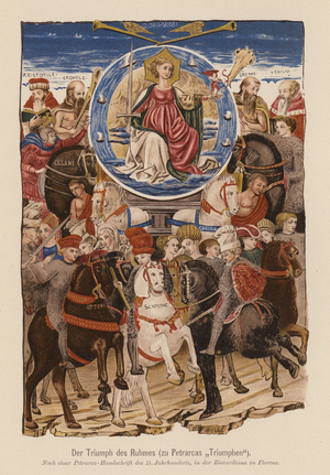 Scene from Petrarch's I Trionfi (colour litho)