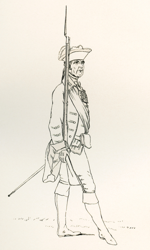 Officer of the Norfolk Militia with a Fusil and Gorget, A.D. 1759, from The British Army: Its Origins, Progress and Equipment, published 1868.