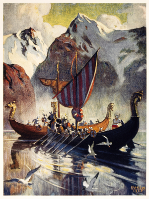 Viking Ship in Fjord, Lithograph, 1925 (painting)