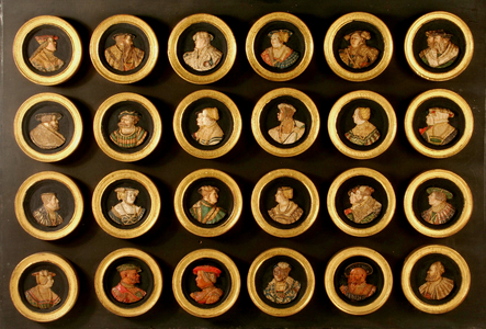 A collection of twenty-four draughtsmen as portrait medallions (coloured gesso duro applied to wood ground)