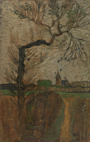 Foothpad with Willow and a Village on the Horizon, 1891 (oil on panel)
