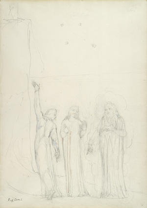 Dante, Virgil and Cato, illustration to the 'Divine Comedy' by Dante Alighieri, 1824-27 (pencil with ink & w/c on paper)