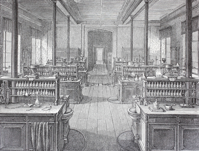 View of a workroom in the chemistry laboratory of the University of Leipzig, 1888, Germany