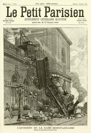 Train crash at the Gare Montparnasse, Paris (engraving)