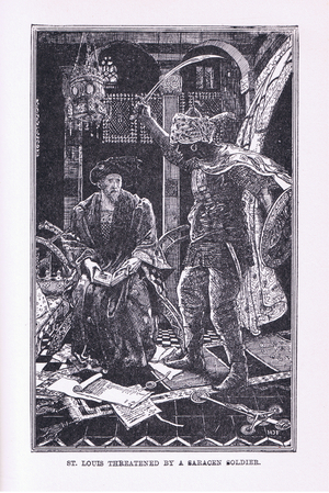 St Louis threatened by the saracen soldier, 1912 (litho)