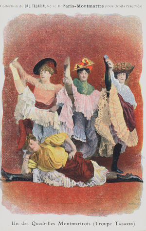 Troupe Tabarin dancers at the Bal Tabarin (colour litho)