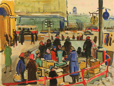Street Vendors, 1960 (tempera on paper)
