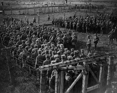 Prisoners of War Detained in Fencing, 1916 (b/w photo)