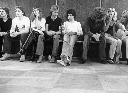 Group of teenagers, 1980-85 (b/w photo)