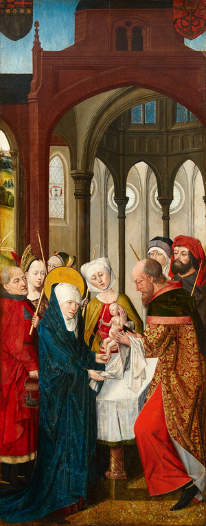 Presentation of Christ at the Temple, left panel of the Weston Triptych, c.1480 (oil on panel)