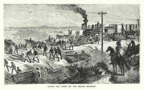 Laying the Track of the Pacific Railroad (engraving)