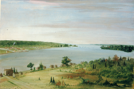 Sault Ste. Marie, Showing the United States Garrison in the Distance, 1836-37 (oil on canvas)