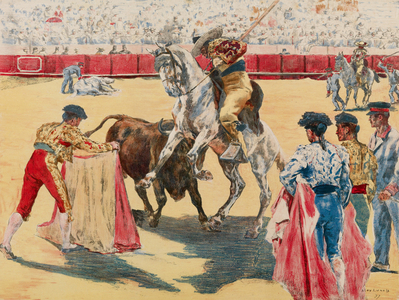 Le picadore aidant la lutte (The Picador Aiding the Fight), Number 3 from "La Corrida", 1897 (litho on laid Japanese paper)