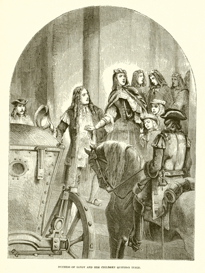 Duchess of Savoy and her Children Quitting Turin (engraving)