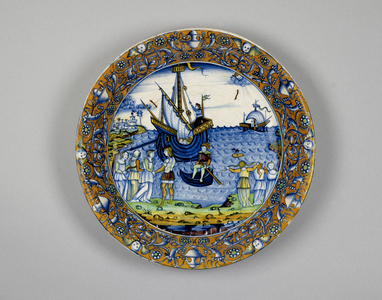 Dish with the Departure of Ceyx, c.1500 (tin-glazed earthenware)