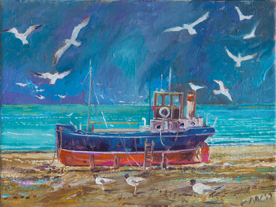 Surrounded by Gulls, 2017 (oil on metal)