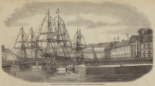 Disembarkation of the Emperor and Empress at the Foundery, Brest Dockyard (engraving)