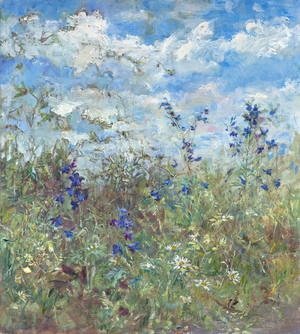 Larkspur in a Meadow, 2018 (Oil on Panel)