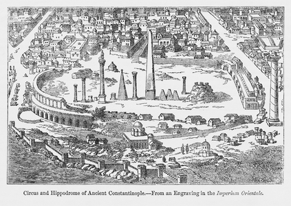 Circus and Hippodrome of Ancient Constantinople, from an Engraving in the Imperium Orientale, Illustration from John Cassell's Illustrated History of England, Vol. I from the earliest period to the reign of Edward the Fourth, Cassell, Petter and Galpin, 1857 (litho)