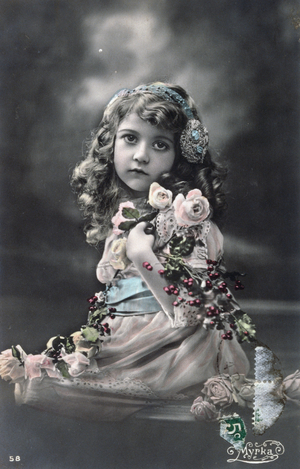 French postcard dated circa, 1900, showing a small girl