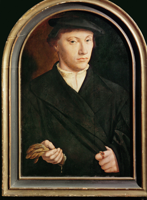 Portrait of a young man with gloves (painting on oakwood)