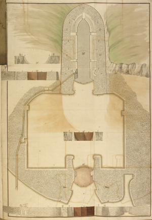 Illustration of dry dock at Plymouth, harbour and dockyard.