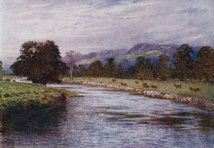 On the Derwent, Chatsworth Park (colour litho)