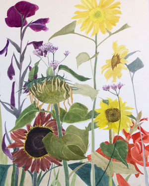 Sunflowers, Gladioli and Verbena, 2020 (watercolour on paper)