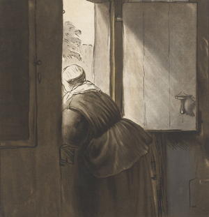 A Woman Leaning  on the Bottom Door,  after Rembrandt van Rijn, 1765 (etching)